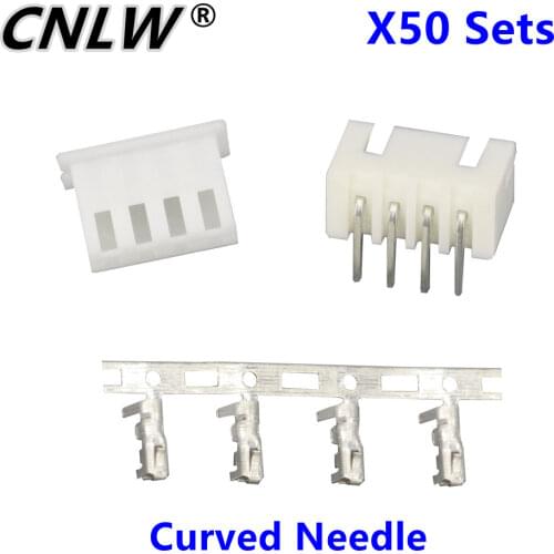50 Sets/Kit XH2.54-4P 4 Pin Curved Needle Spacing 2.54mm Connectors Male and Female Plug + Terminals