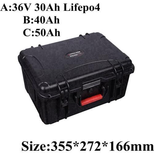 100% LiFePO4 36V 30Ah 40Ah 50AH Lifepo4 battery battery 12S 50A BMS power 2000w for RV EV scooter solar energy + 10A charger