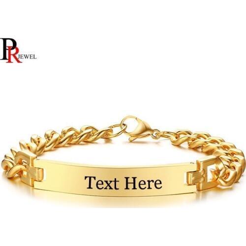 Free Engraving High Polished Stainless Steel Chain ID Bracelets for Men