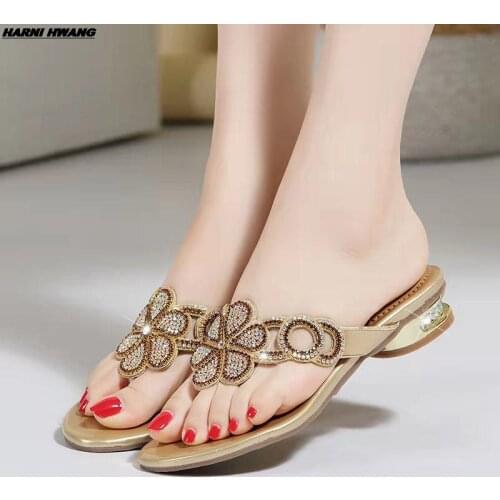 Fashion designer rhinestone sandals ladies new flip-flop flip flops beach shoes luxury womens sandals and slippers HARNI HWANG