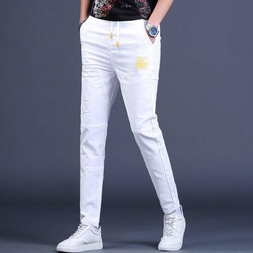 Pants Men 2021 Summer Casual White Joggers Elastic Waist Jogging Trousers