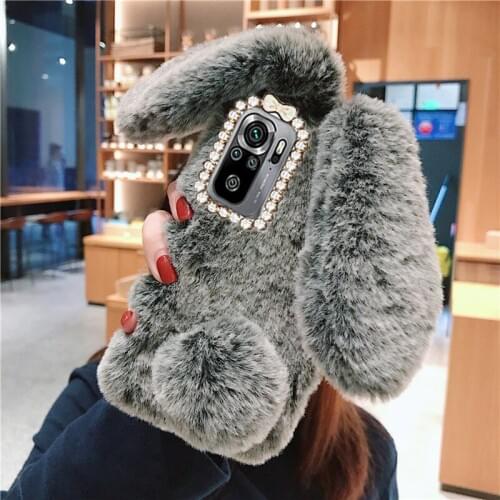 Cartoon Cute Fluffy rabbit Case For Xiaomi Redmi Note 10 Pro Silicone back Plush Fur Cover fundas On Redmi Note 10S 9S 9 8 7 6