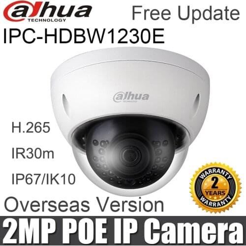 Dahua IPC-HDBW1230E 2MP Dome IP Camera IR30m POE H.265 IP67 IK10 Network Camera Security System Original