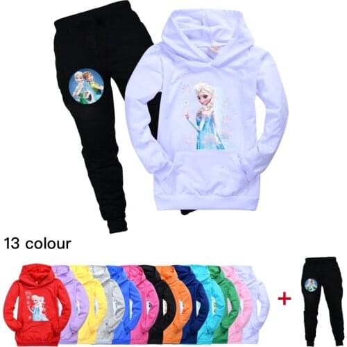 Children Tracksuit Kids Clothing Set Baby Girls Cartoon Frozen Elsa Anna Sports Suit Hoodies T Shirt Sweatshirts+Pants 2 Pcs Set