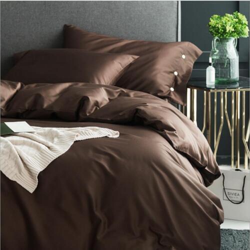 Europe Brown Egypt Cotton Bedclothes Flat/Fitted Sheet Solid Color Duvet Cover Bed Linen 4pcs Hotel Bedding Set King Queen Size