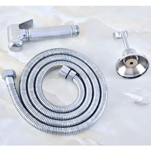 Chrome Brass Hand Held Shower Spray Toilet Bidet Sprayer Bathroom Shower Water Spray Head/1.5m Hose/Wall Bracket Lhh022