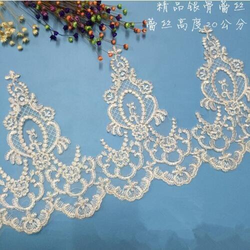 Delicate 9Yards wide 20cm Ivory Silver edge Codring Fabric Flower Venise Venice wedding dress headwear Lace Trim LA137