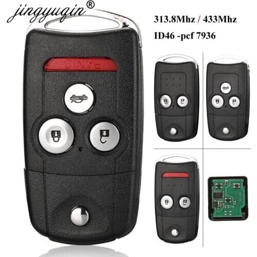 Jingyuqin 2 Button Folding Flip Remote Key fob 433MHZ with ID46 PCF7936 Chip For Honda CR-V Jazz HON66 Uncut Blade