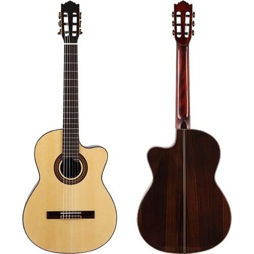 39 Inch Spruce Solid Wood Top Classic Guitar High Gloss Natural Color Cutaway Design 6 Strings Wood Guitar Classical Guitar