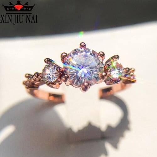 Classic 0.5ct CZ Wedding Finger Austrian Diamond Ring Rose Gold Color Rings With Zircon Crystal 3mm Width Fashion Ring Jewelry