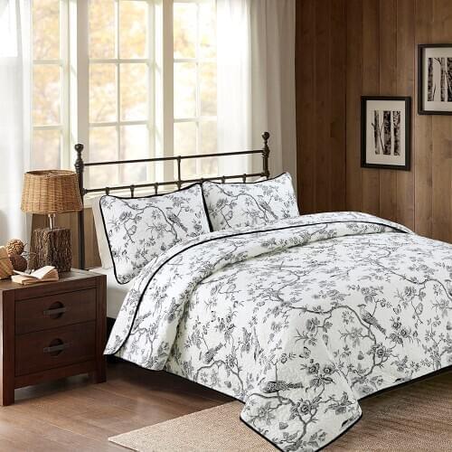 230*250cm Fashion Summer Air Conditioning Quilt Set White With Black Tree Flower Bird Printed Quilts Bedding Sets King Size