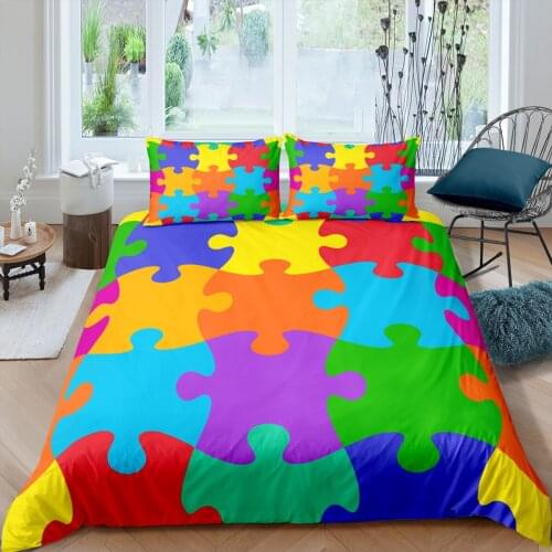 Creative Puzzle Bedding Set Colorful Printed Comforter Cover Pillowcase Bed Cover Soft Queen King Size Bedclothes Home Textile