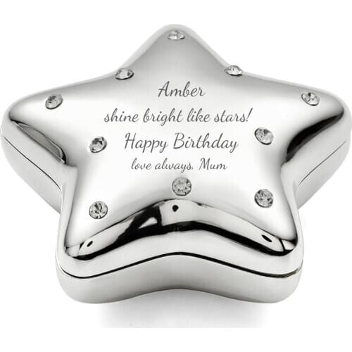 Engraved Silver-Plated Jeweled Make-A-Wish Star Trinket Box, Personalized Keepsake Box for Girls / Boys on Baptism, Christening