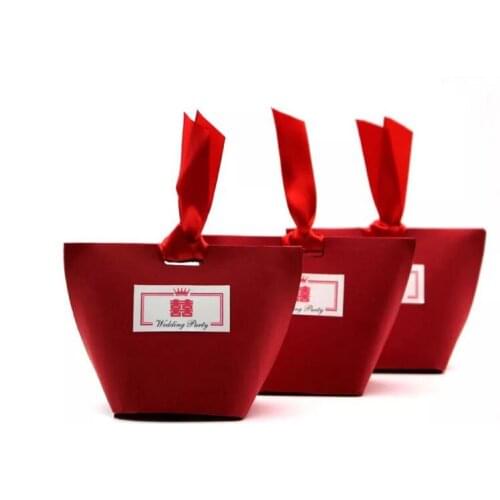 Creative T-type Wedding Favor Box Candy Box Gift Boxes Event & Party Supplies Red Candy Boxes with Ribbon Favor Holders