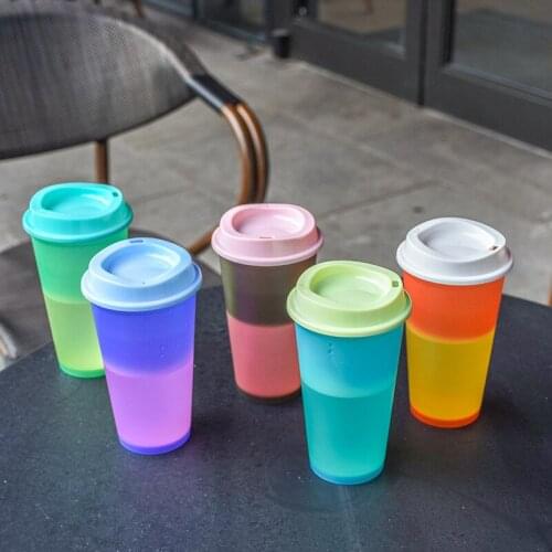 Creative Thermochromic Cup Hot Drink Cup 16oz Coffee Hot Cup PP Plastic Cup Can Be Customized Water Bottle