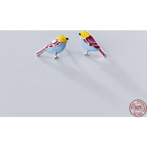 LKO 925 Sterling Silver Fashion Jewelry Cute Color Enamel Small Birds Stud Earrings For Women Fine Jewelry Gift Accessories