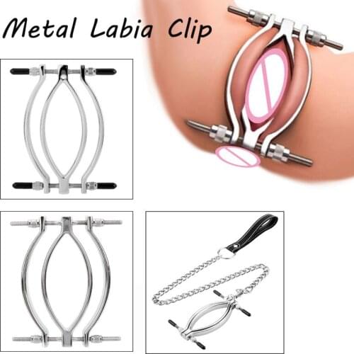Metal Labia Clip Clit Stimulator Sex Clamp Vagina Speculum BDSM Bondage Shame Nipple Clamp Torture Game Adult Sex Toys For Women