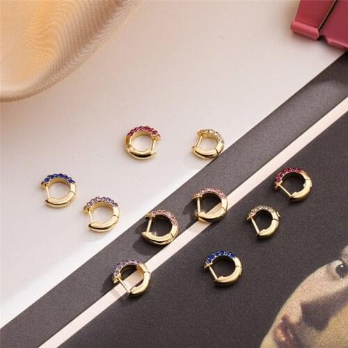 Trendy Colorful Half Side Zircon Hoop Earrings Women Rainbow Ear Huggie Earring Piercing Jewelry Delicate Gift Dress Accessories