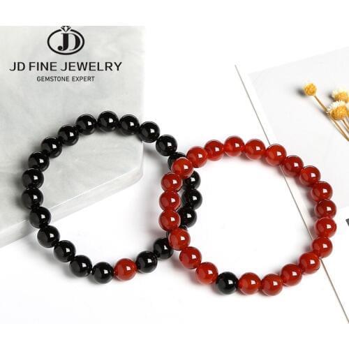 JD Couple Bracelet Men Beads Charm 8mm Natural Black Agate Stone Beads Bracelets Bangles Handmade Bracelet Homme Jewelry