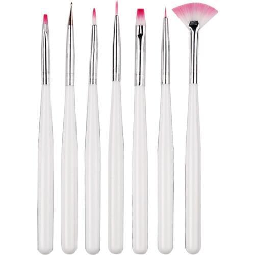 7 Pcs Pro Acrylic Nail Art Brush Set Tool White Color Painting Drawing Carved Pen for False Nail Tips UV Nail Gel Polish Brushes