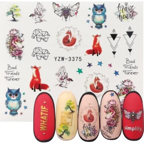 Fox Owl Bird Nail Art Sticker Watermark Decal Slider Animals Series Water Transfer Manicure Nail Art Decoration