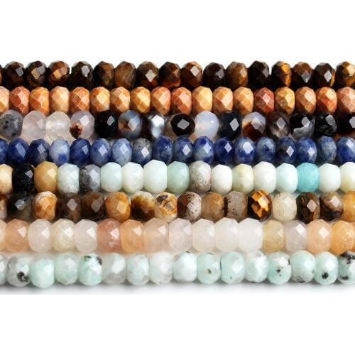 Natural Faceted Rondelle Stone Beads Rose Quartzs Jaspers Agates Spacer Beads 4*6mm DIY Bracelet 15'' Strand