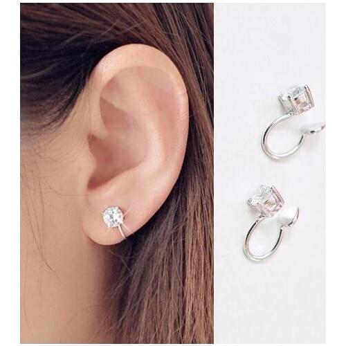 New Crystal Ear Clip 925 Silver Earrings Non Pierced Fashion Punk Rock Rhinestone U-Shaped Earcuff Earrings Party Jewelry