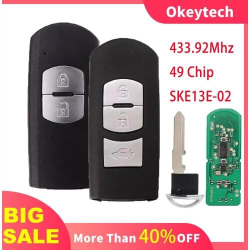 OkeyTech 2/3 Buttons Replacement Remote Key For Mazda CX-5 ATENZA 2017-2020 Smart Car Key 433.92Mhz ID49 Chip FCC ID: SKE13E-02