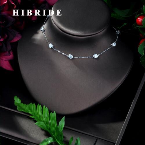 Hibride Elegant Round-shaped Cubic Zirconia Pendant Necklace For Bride Fashion Wedding Jewelry Free Shipping P03