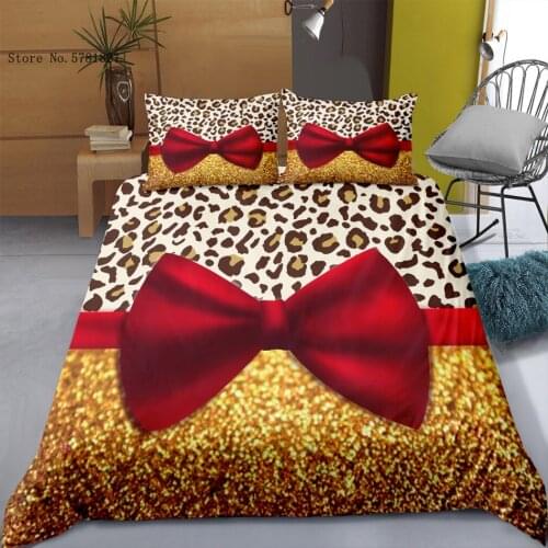 2/3 Pieces Bowknot Leopard Bedding Set 3D Print Colorful Cartoon Duvet Cover Comfortable Soft Bed Quilt Cover Pillowcase