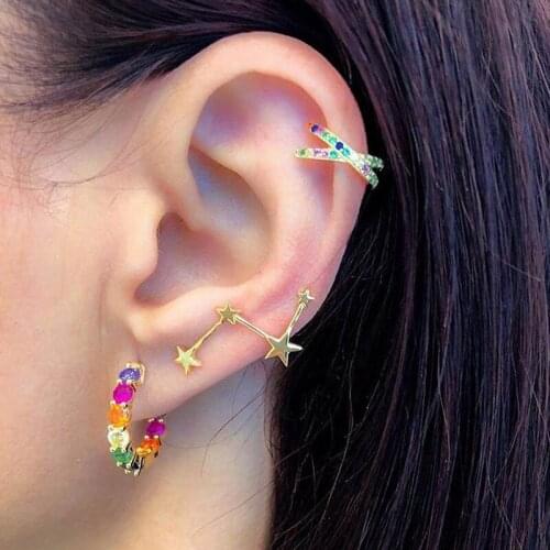 Rainbow cz round Hoop earring for women fashion jewelry Gold color classic mini cz hoops with colorful stone gorgeous jewelry