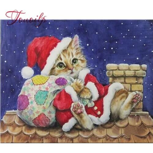 Christmas Diamond Painting Needlework Kit 5D Santa Claus cats Pattern Diamond Embroidery Cross Stitch Diy Gift Home Decoration
