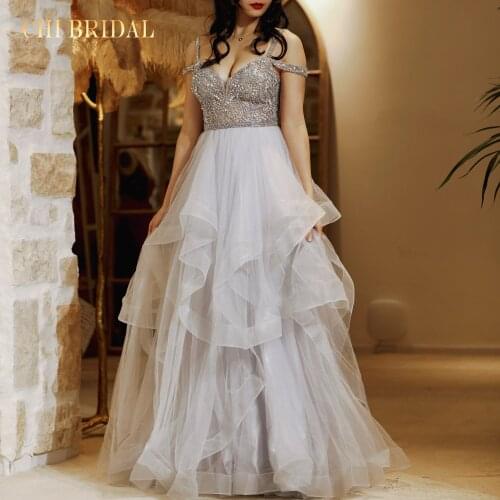 Sexy V-Neck Beaded Skirt Ladies Ruffles Elegant And Luxurious Long A-Line Wedding Bridal Gown Fabric Comfortable
