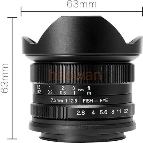 7.5mm F/2.8 MF Movie Wide Angle Fisheye Lens for Sony a7 A7R A6300 A7R fx xt20 xt2 xe1 m43 gh4 em1 em5 em10 gm1 eosm5 camera