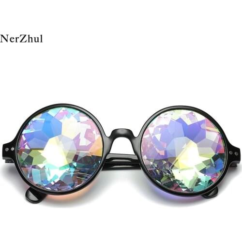 NerZhul Retro Rave Festival Sunglasses Men Women Round Kaleidoscope Glasses Brand Designer Holographic Kaleidoscope Sunglasses