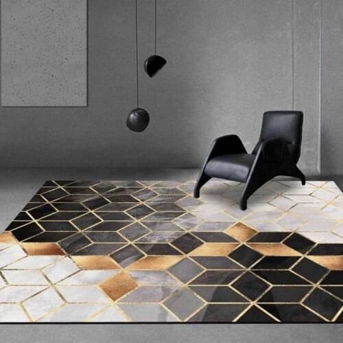 Modern Abstract Black Gold Lines Geometric Diamond Lattice Living Room Bedroom Bedside Carpet Floor Mats Custom