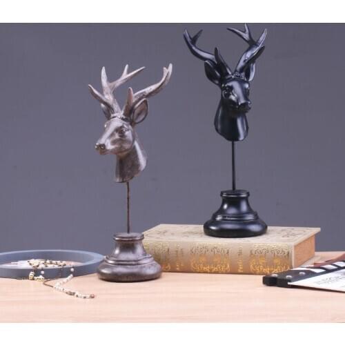 COUNTRY VINTAGE NORDIC RESIN MINIATURE DEER ELK HEAD SCULPTURE FIGURINES/FARM HOME GARDEN ANIMAL SKULL DECORATION ACCESSORIES