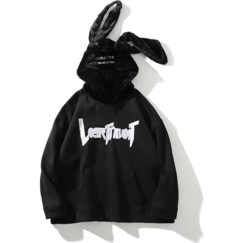 New Rabbit Ears Hoodie Mens and Womens Hoodie Retro Hip Hop Street Fleece Cotton Oversized Pullover Harajuku Mens Hoodie