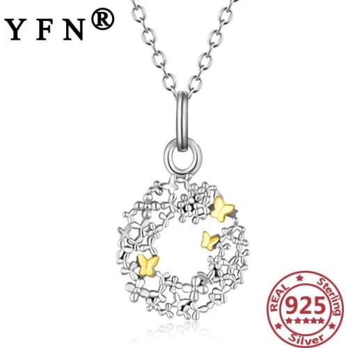 YFN 925 Sterling Silver Butterfly Wreath Necklace Silver 925 Jewelry Pendants Necklaces Valentines Day Gifts Mothers Day Gifts
