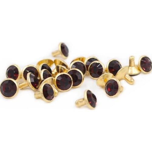 100Sets 8mm Amethyst Crystal Rhinestone Rivets Golden Metal Base Studs For Clothing Bag Leathercraft Rivet