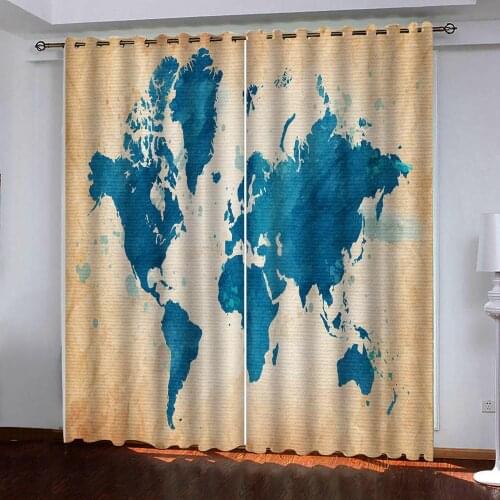 Customized 3D Curtain Blackout Curtain Fabric Home Bedroom Decoration Fashion Blue map area Curtains For living room