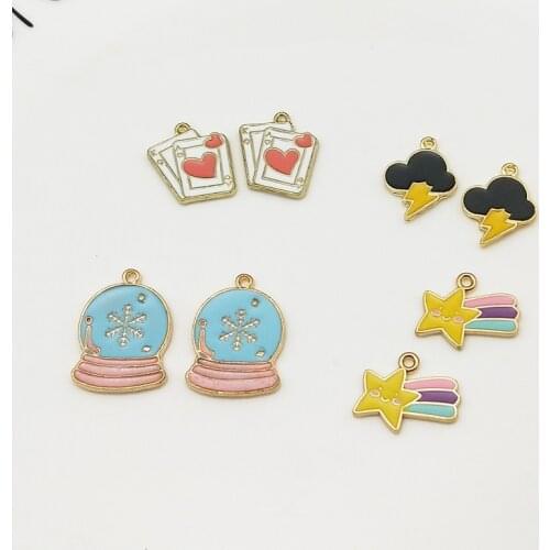 10pcs Enamel Charms Metal Meteor Lightning Poker Crystal Ball Charms Pendant For Bracelet Earring Jewelry DIY Accessory Finding