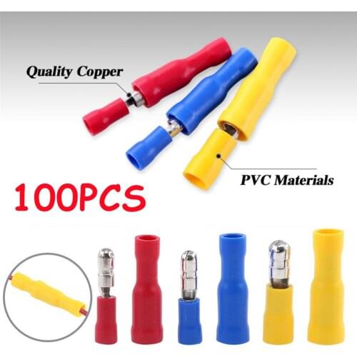 100pcs Assorted Female Male Bullet Butt Connectors Insulated Copper Crimping Wire Terminals Audio Wiring Electrical Connector