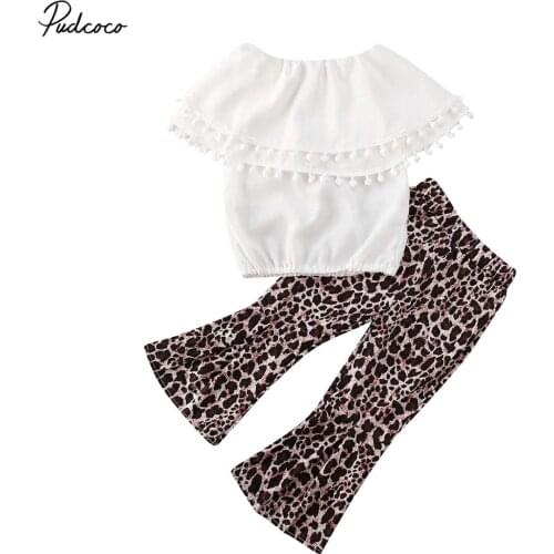 2020 Baby Summer Clothing 1-6T Toddler Kids Baby Girls Leopard Outfit Clothes Tassel T-shirt Tops+Long Pants 2PCS Set