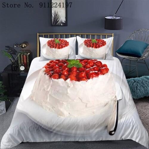 3D Pattern Food Duvet Cover Set Comforter Bedding Set King Queen Full Twin Size Bed Luxury Bedclothes Hamburger Cake Bed Linen
