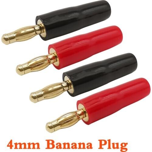 4Pcs 4MM Banana Plug Audio Cable Speaker Connector 4mm Banana Plug Amplifier Audio Connector Black Red Silicon Tube Banana Plugs