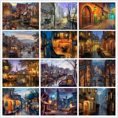 5d Diamond Embroidery Street Night Scene Full Square Diamond Painting Landscape Painting Diamond Mosaic