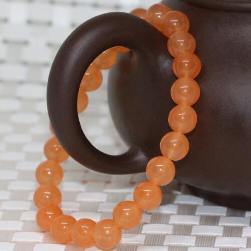 Beaded Strand Bracelets Orange Natural Stone Jades Chalcedony 8mm Round Beads Women Party Weddings Elegant Jewelry 7.5inch B2015
