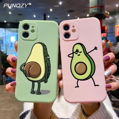 PUNQZY Summer Fruit Phone Case For iphone 12 pro max XR 11 pro max 7 6s 8 Plus XS MAX Funny Avocado Couple Fruit Soft TPU Cover