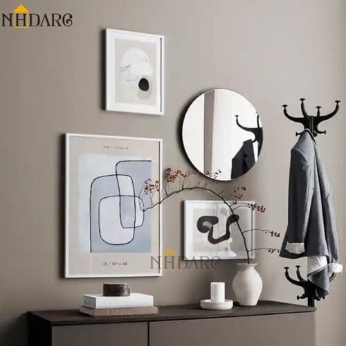 Elegant Chic Abstract Art Canvas Painting Nordic Posters Prints Art Light Blue Brown Color Line Wall Pictures Home Decor